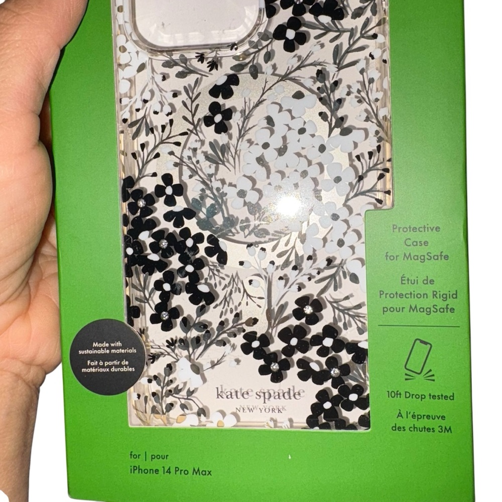 Kate Spade Black white Phones Case with floral Design iPhone 14 Pro Max - Picture 3 of 6